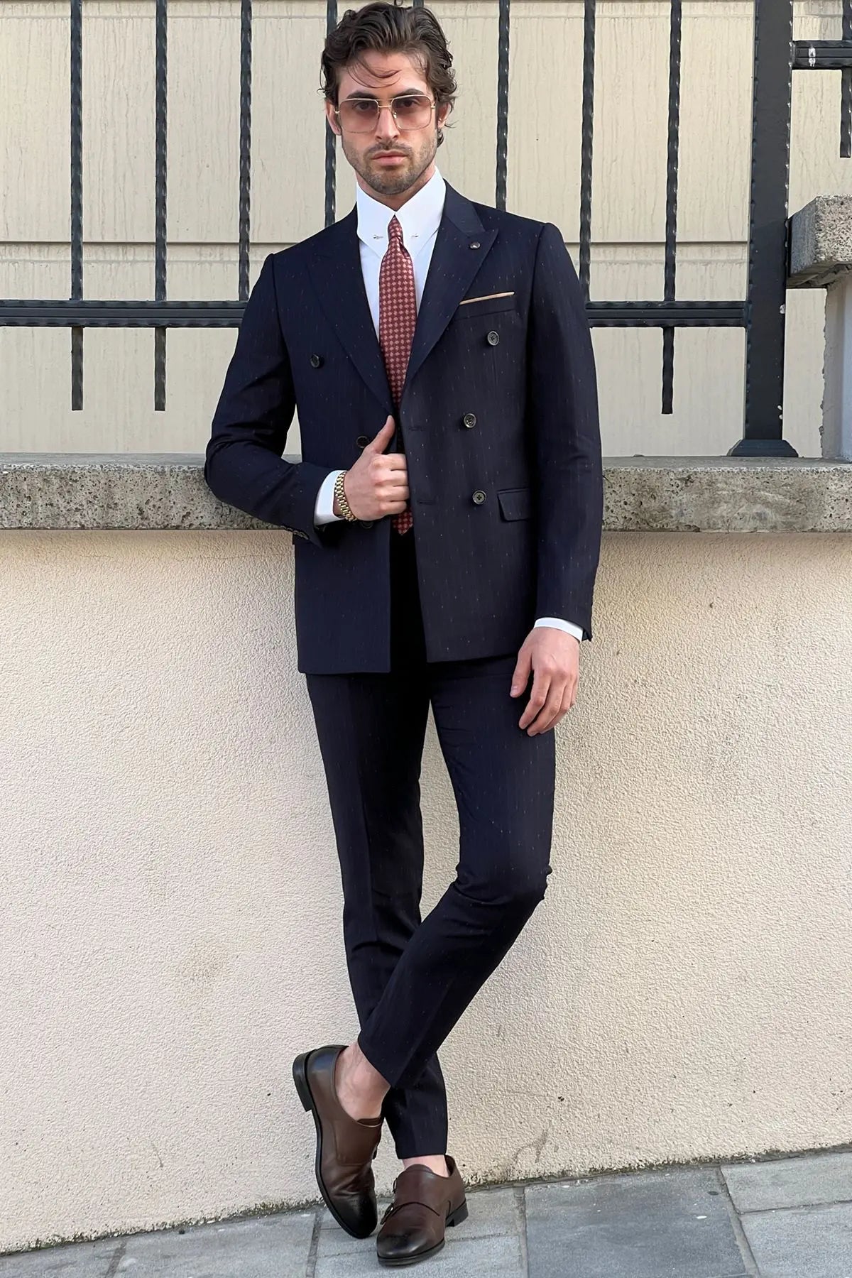 Daniel Double Breasted Navy Blue Wool Suit - The Ultimate Choice for Modern Men brabion