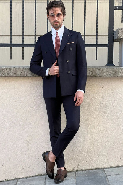 Daniel Double Breasted Navy Blue Wool Suit - The Ultimate Choice for Modern Men brabion