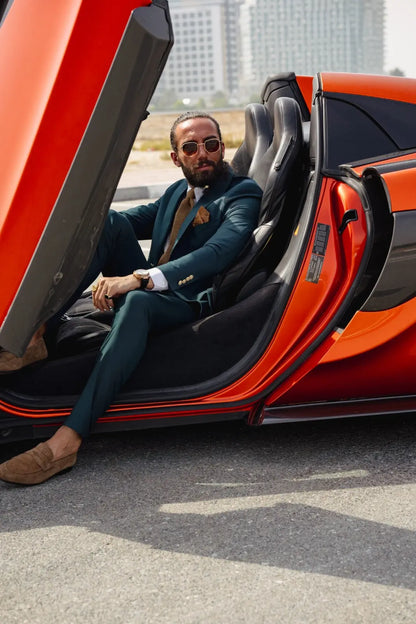 Vespo Green Detailed Slim-Fit Suit brabion