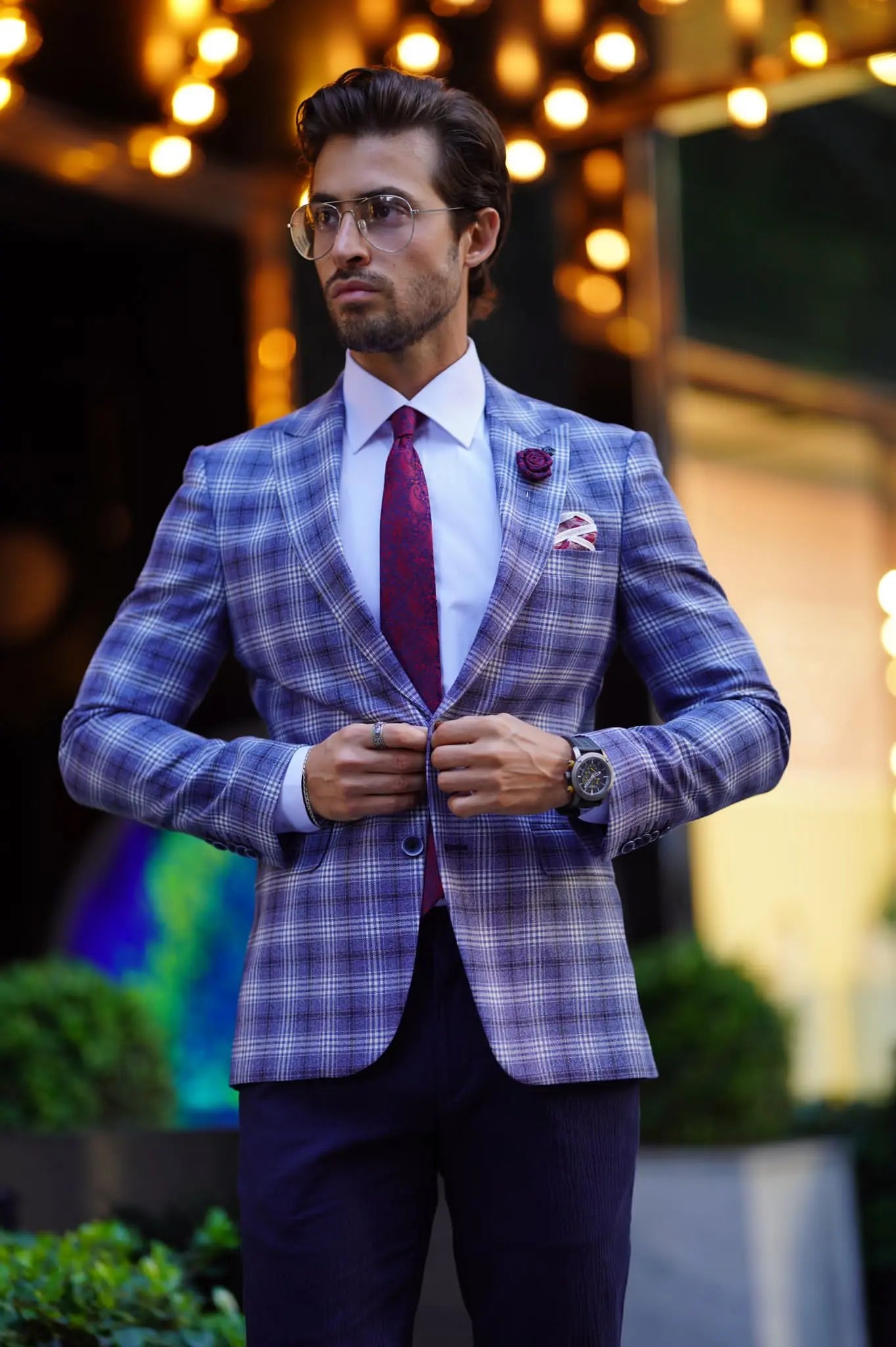 Vespo Plaid Blue Wool Blazer - Slim Fit Elegance for Every Occasion - BRABION