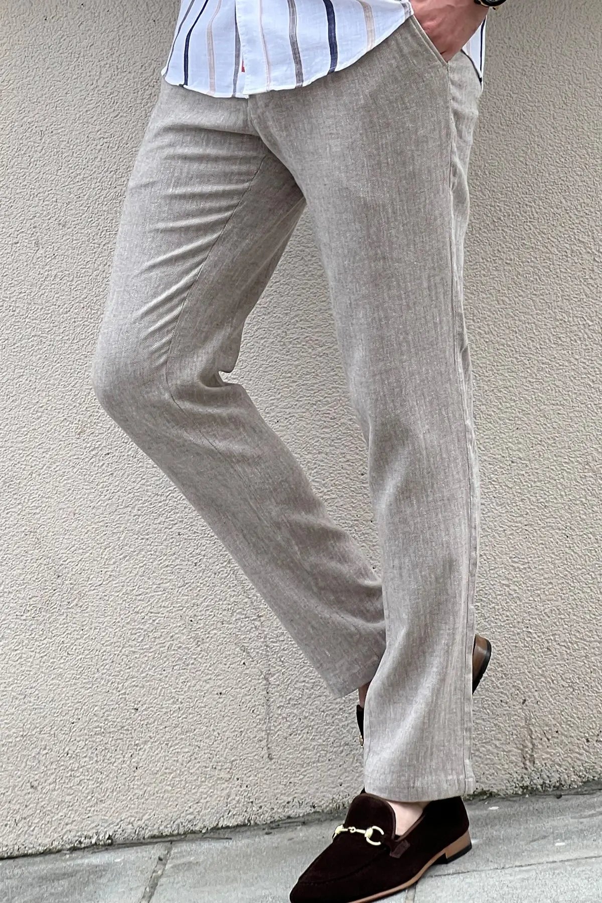 Daniel Beige Linen Pants - Slim Fit Elegance - BRABION