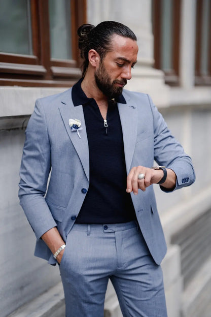 Evo Indigo Slim Fit Wool Suit for Men brabion
