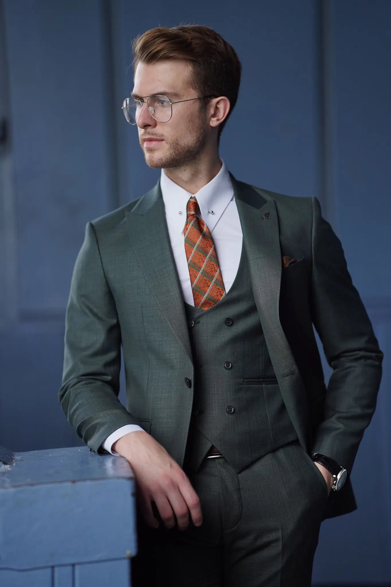Daniel Slim Fit Green Wool Suit – Elegant Three-Piece Suit for Men brabion