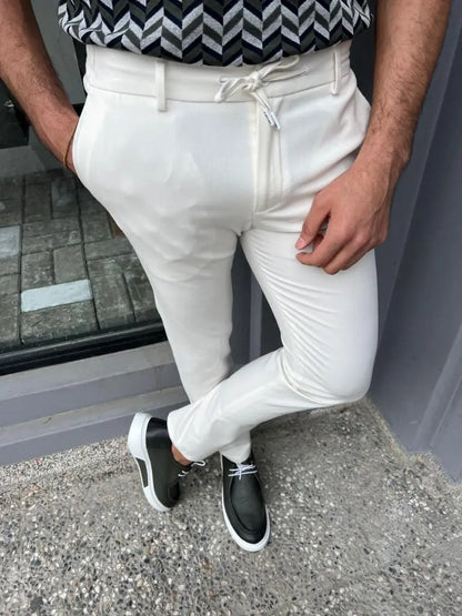 Lyon White Slim Fit Rope Pants: Versatile Elegance for Every Occasion - BRABION