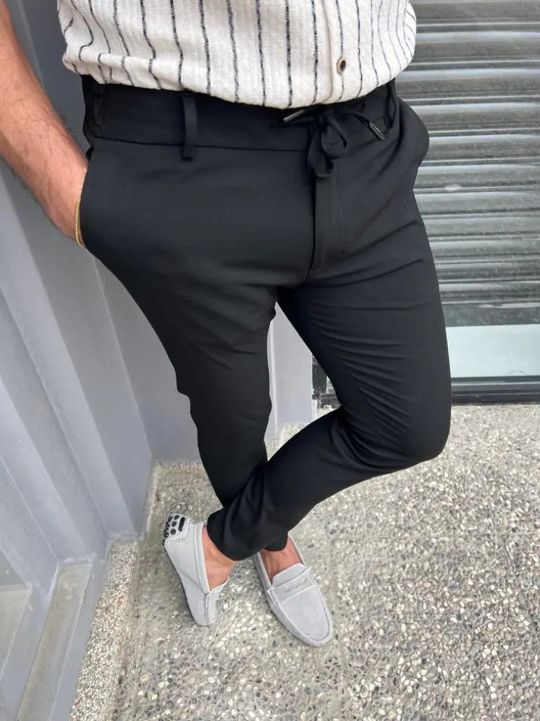 Lyon Black Slim Fit Cotton Pants - Versatile Elegance for Every Occasion - BRABION