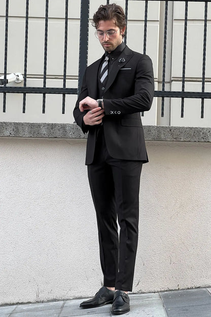 Daniel Slim Fit Black Wool Suit - Elegant Versatility for Every Occasion brabion