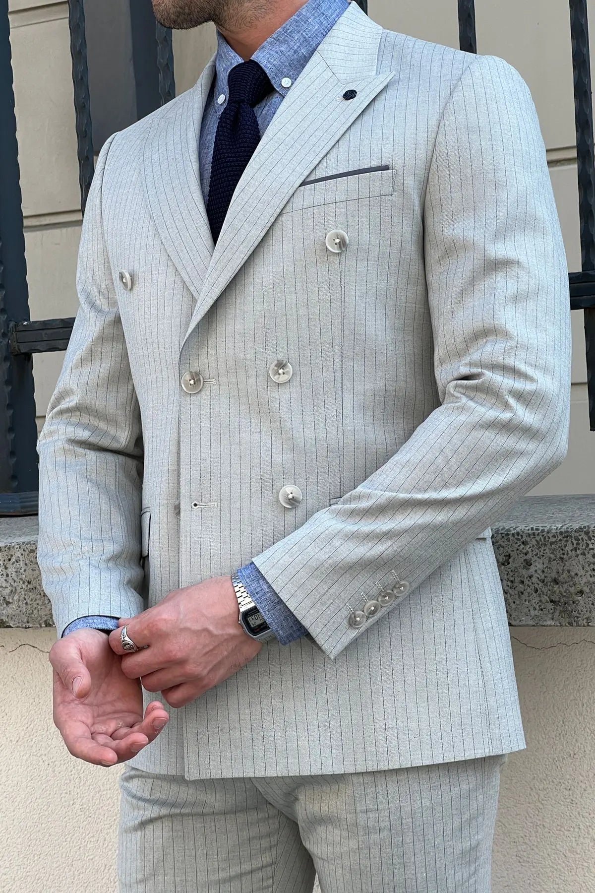 Daniel Double Breasted Gray Wool Suit: Sophisticated Slim-Fit for Every Occasion brabion