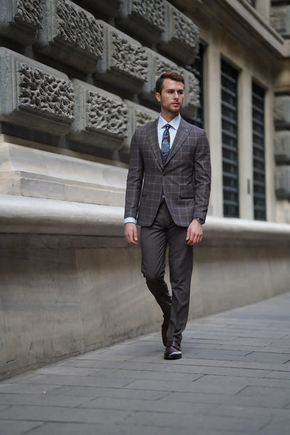 Daniel Plaid Brown Wool Suit - Elegant Three-Piece Slim-Fit Suit for Men brabion
