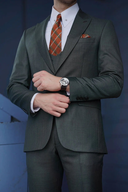 Daniel Slim Fit Green Wool Suit – Elegant Three-Piece Suit for Men brabion