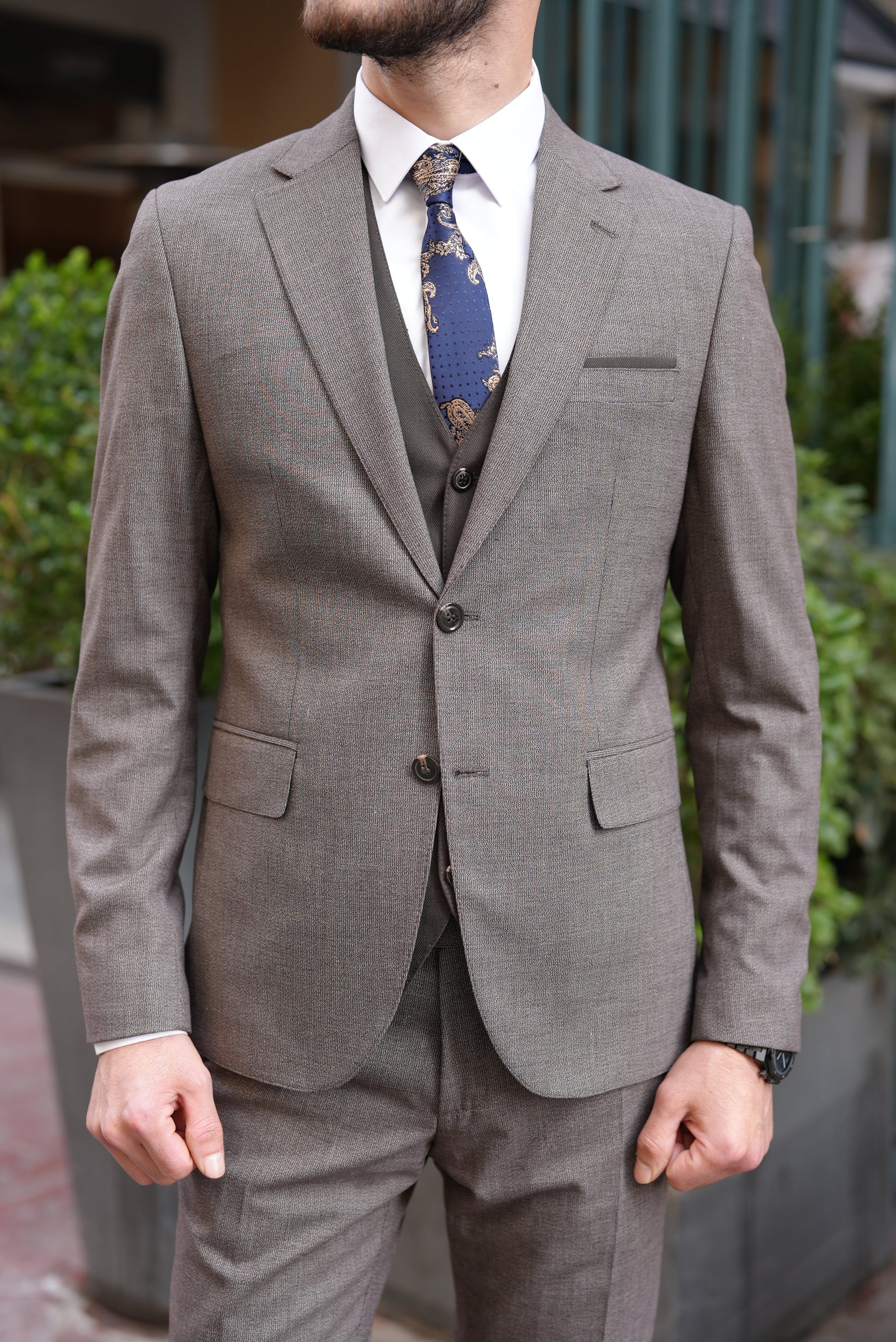 Bitter Brown Italian 3-Piece Suit - BRABION