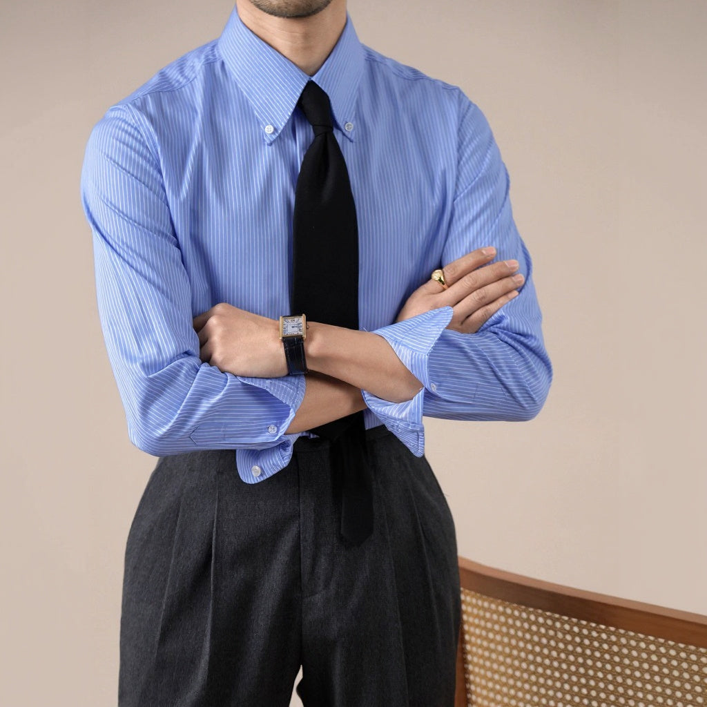 Men's Italian-Style Striped Point Collar Dress Shirt - BRABION