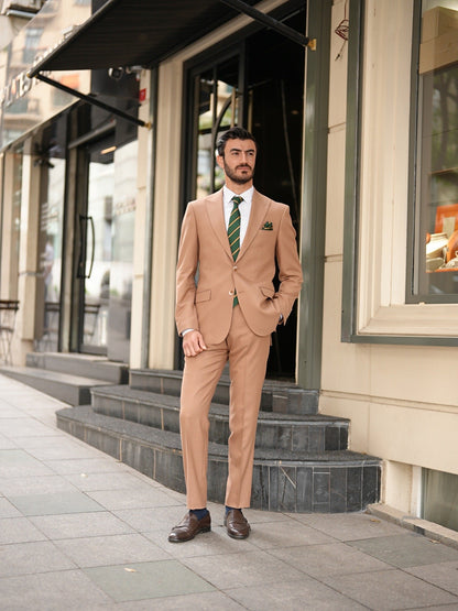 Tan Italian Slim Fit Suit - Punto Stitched - BRABION