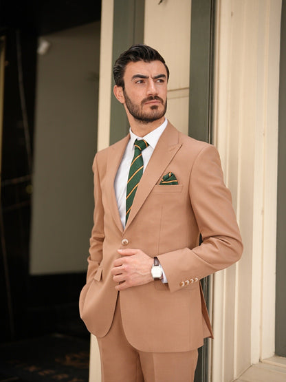 Tan Italian Slim Fit Suit - Punto Stitched - BRABION