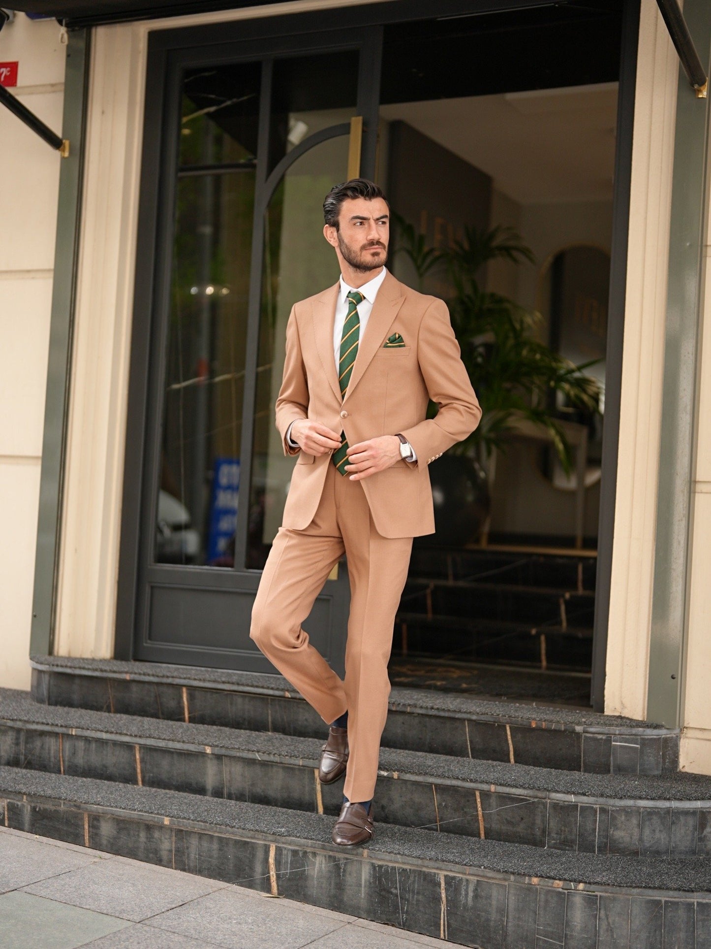 Tan Italian Slim Fit Suit - Punto Stitched - BRABION