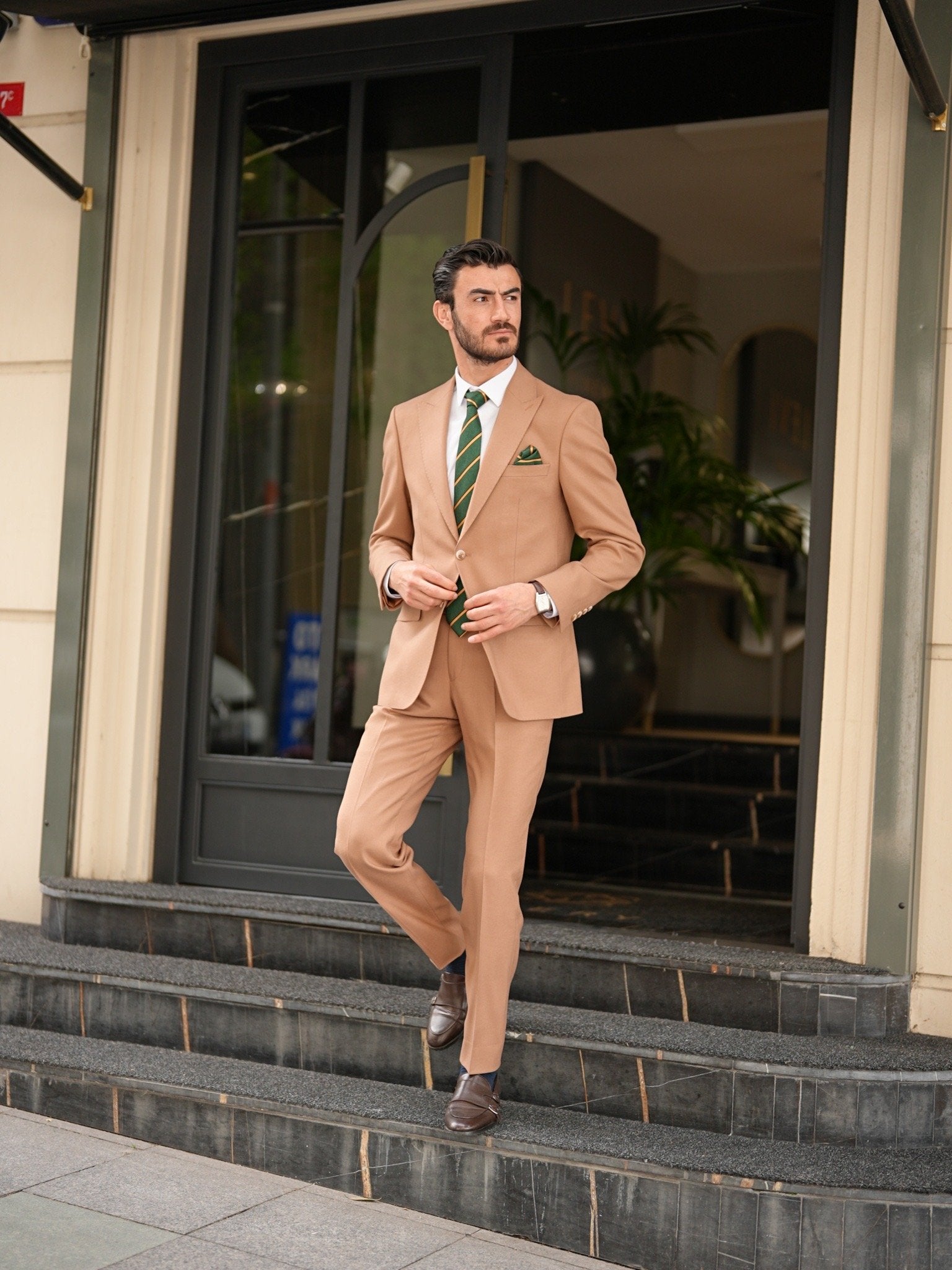 Tan Italian Slim Fit Suit - Punto Stitched - BRABION