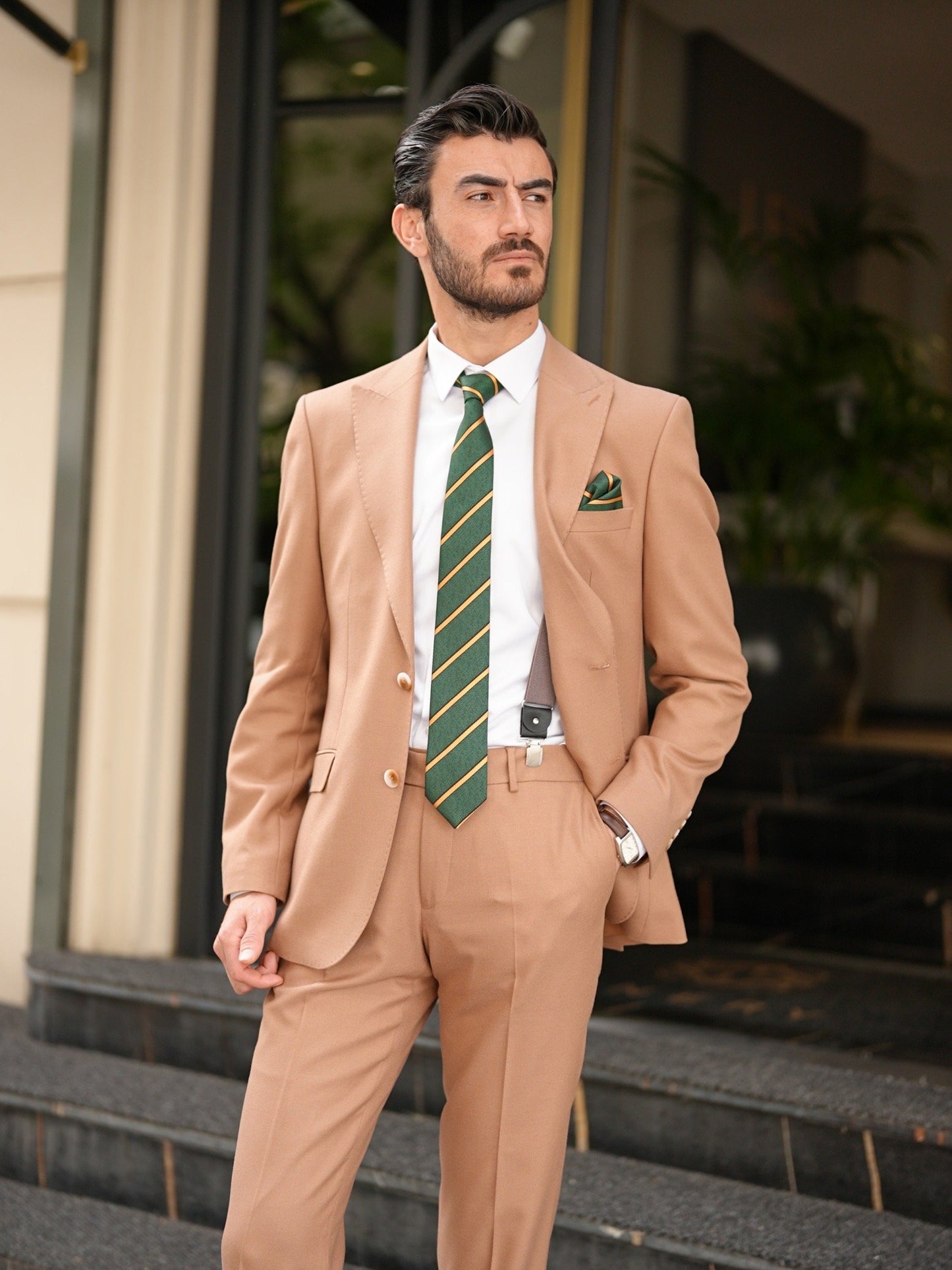 Tan Italian Slim Fit Suit - Punto Stitched - BRABION