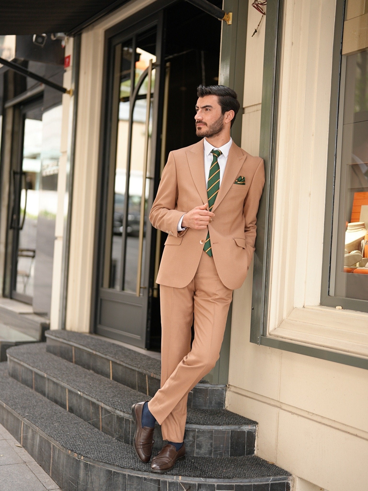 Tan Italian Slim Fit Suit - Punto Stitched - BRABION