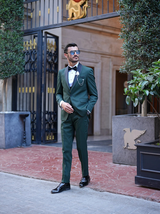 Caesar Green Slim Fit Shawl Lapel Tuxedo - BRABION