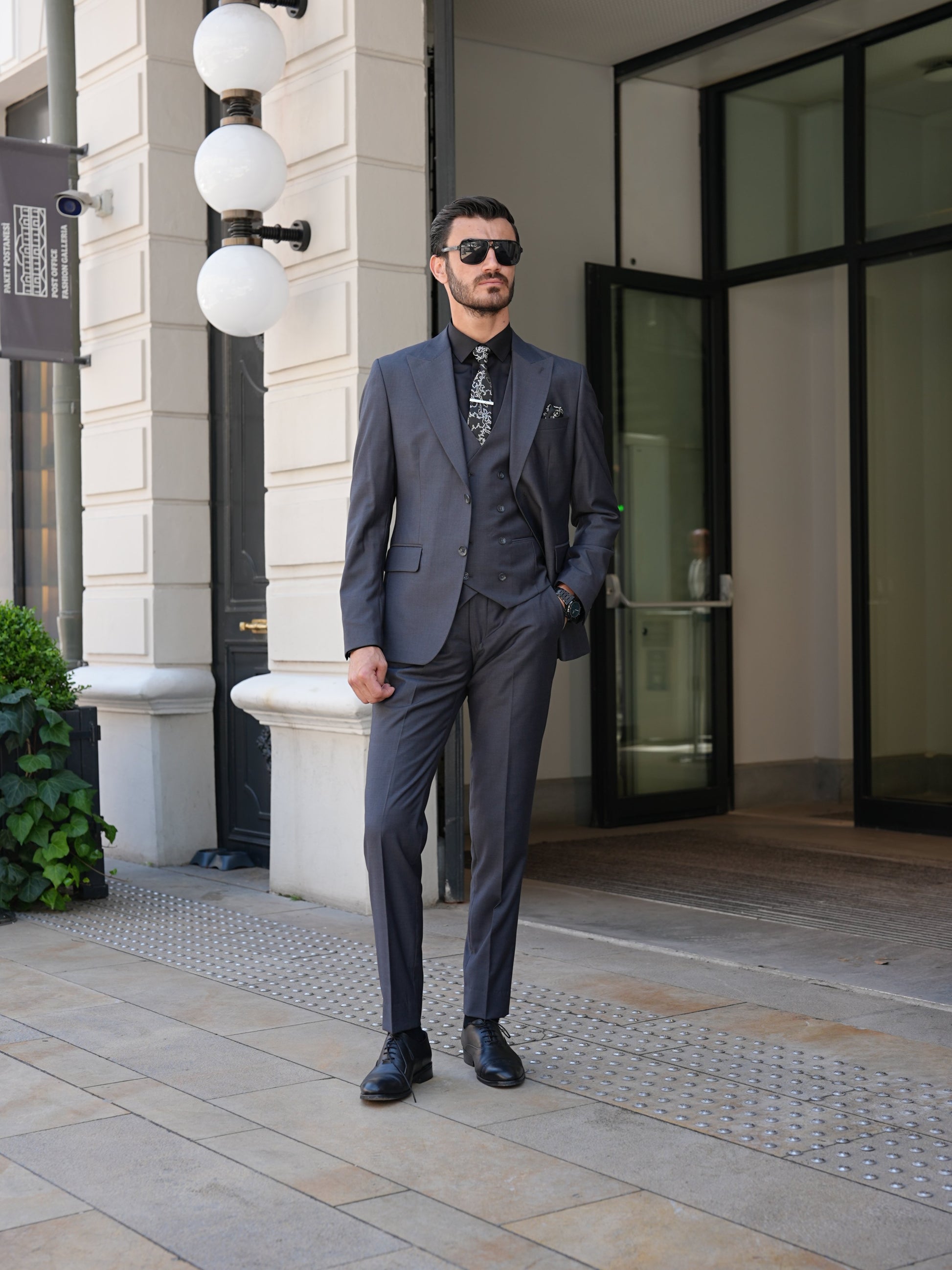 Smoked Grey Slim Fit 3-Piece Suit - BRABION