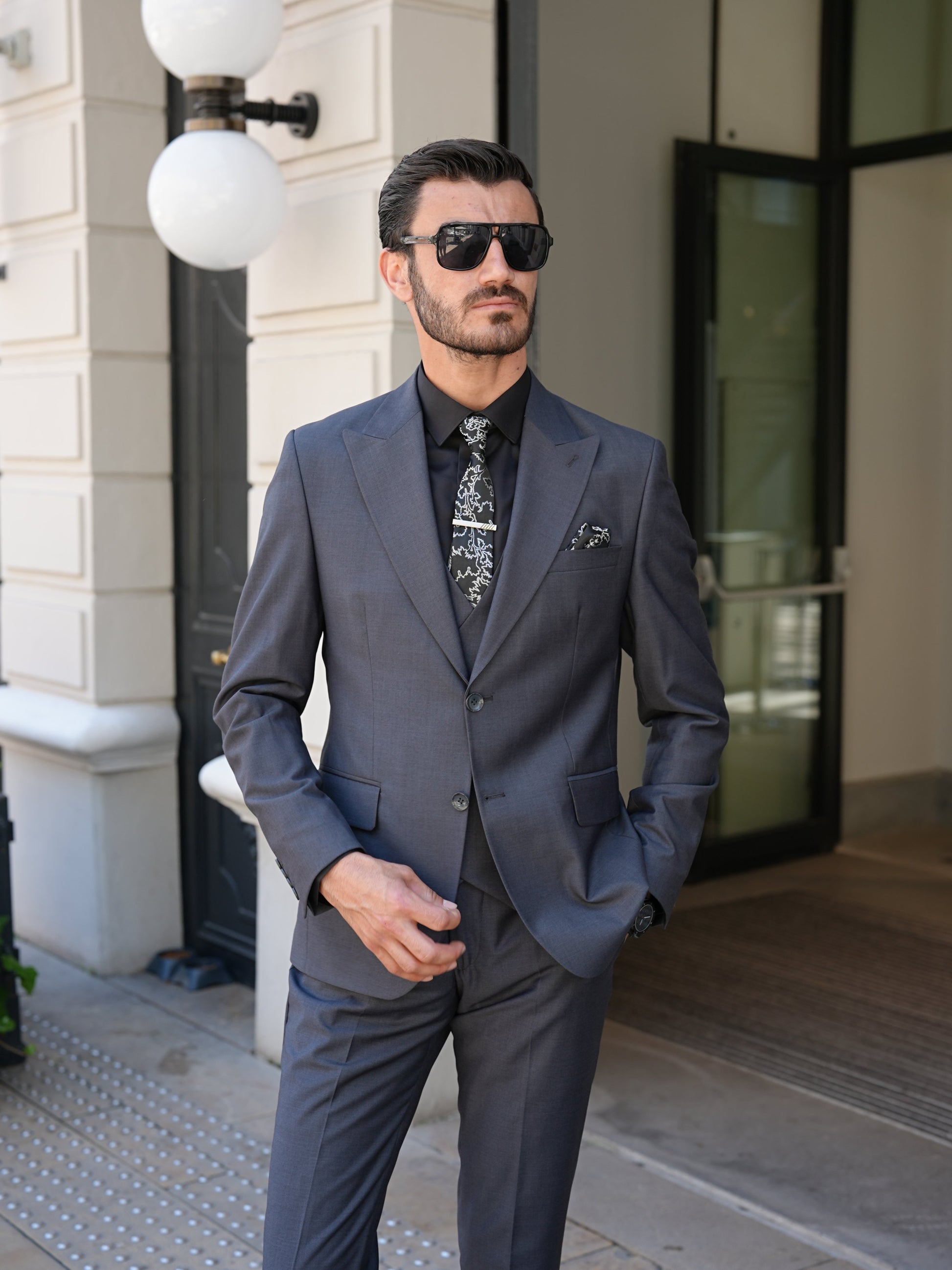 Smoked Grey Slim Fit 3-Piece Suit - BRABION