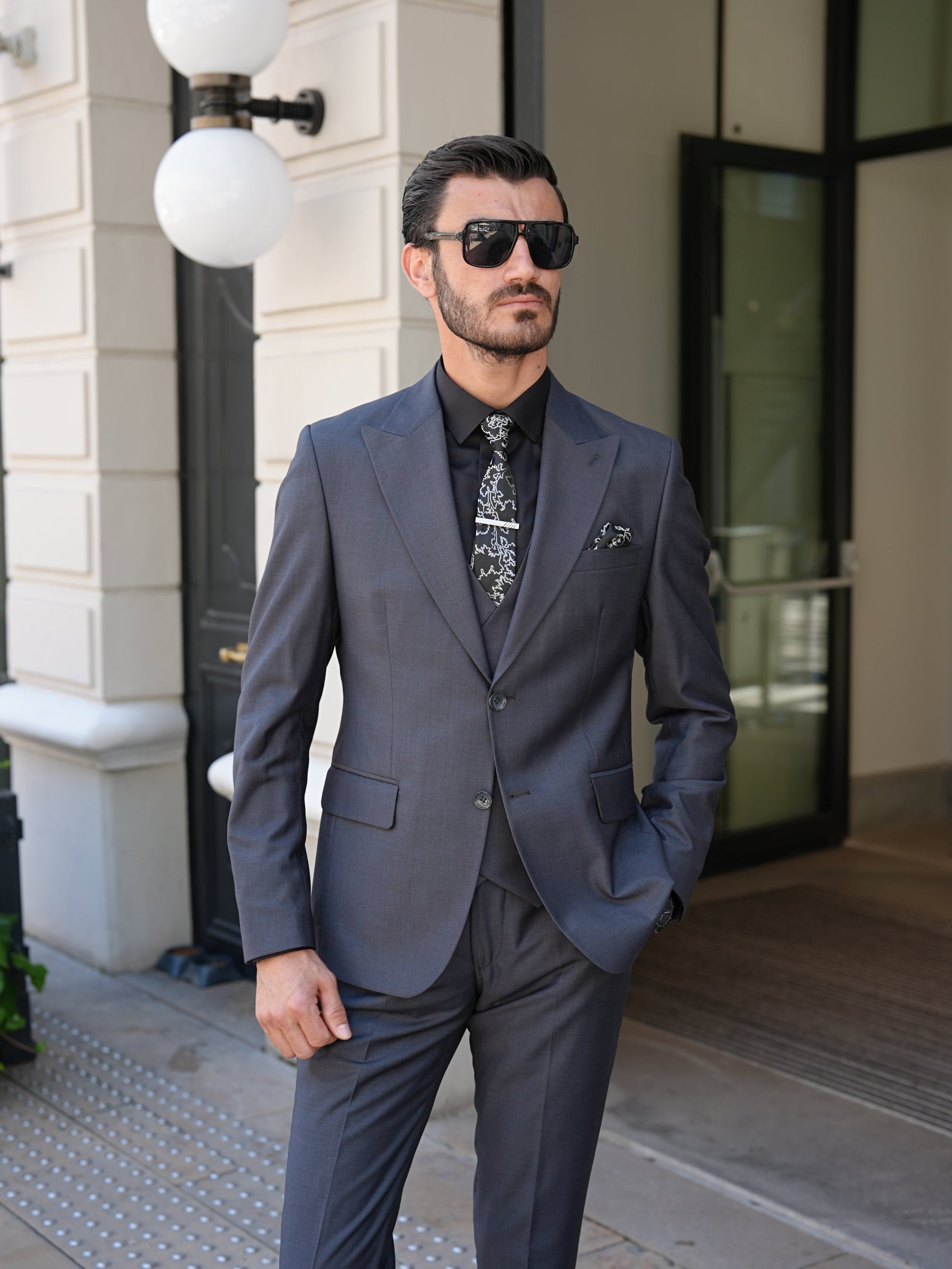 Smoked Grey Slim Fit 3-Piece Suit - BRABION