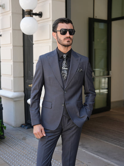 Smoked Grey Slim Fit 3-Piece Suit - BRABION