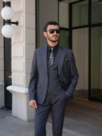 Smoked Grey Slim Fit 3-Piece Suit - BRABION