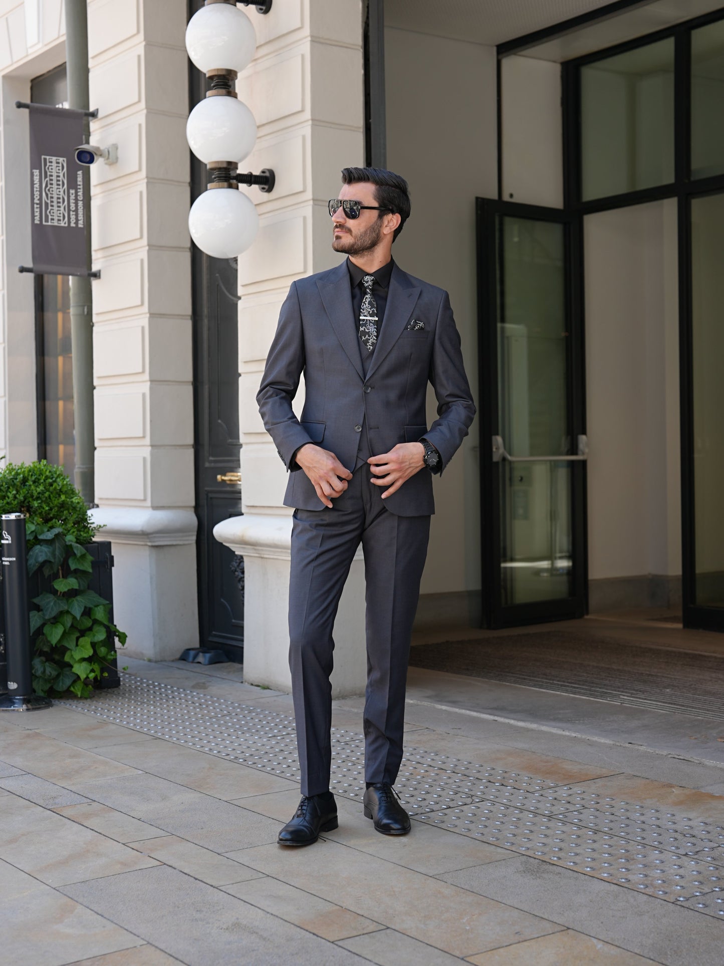 Smoked Grey Slim Fit 3-Piece Suit - BRABION