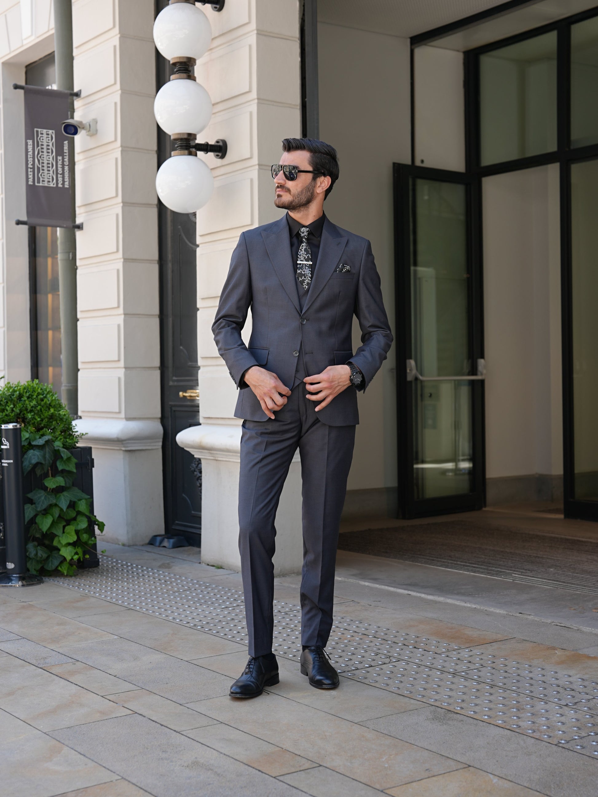 Smoked Grey Slim Fit 3-Piece Suit - BRABION