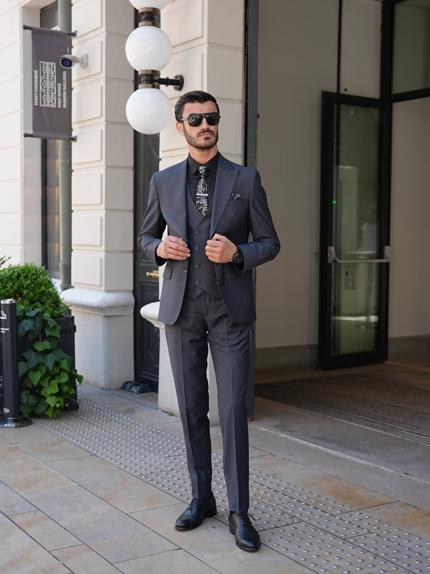 Smoked Grey Slim Fit 3-Piece Suit - BRABION