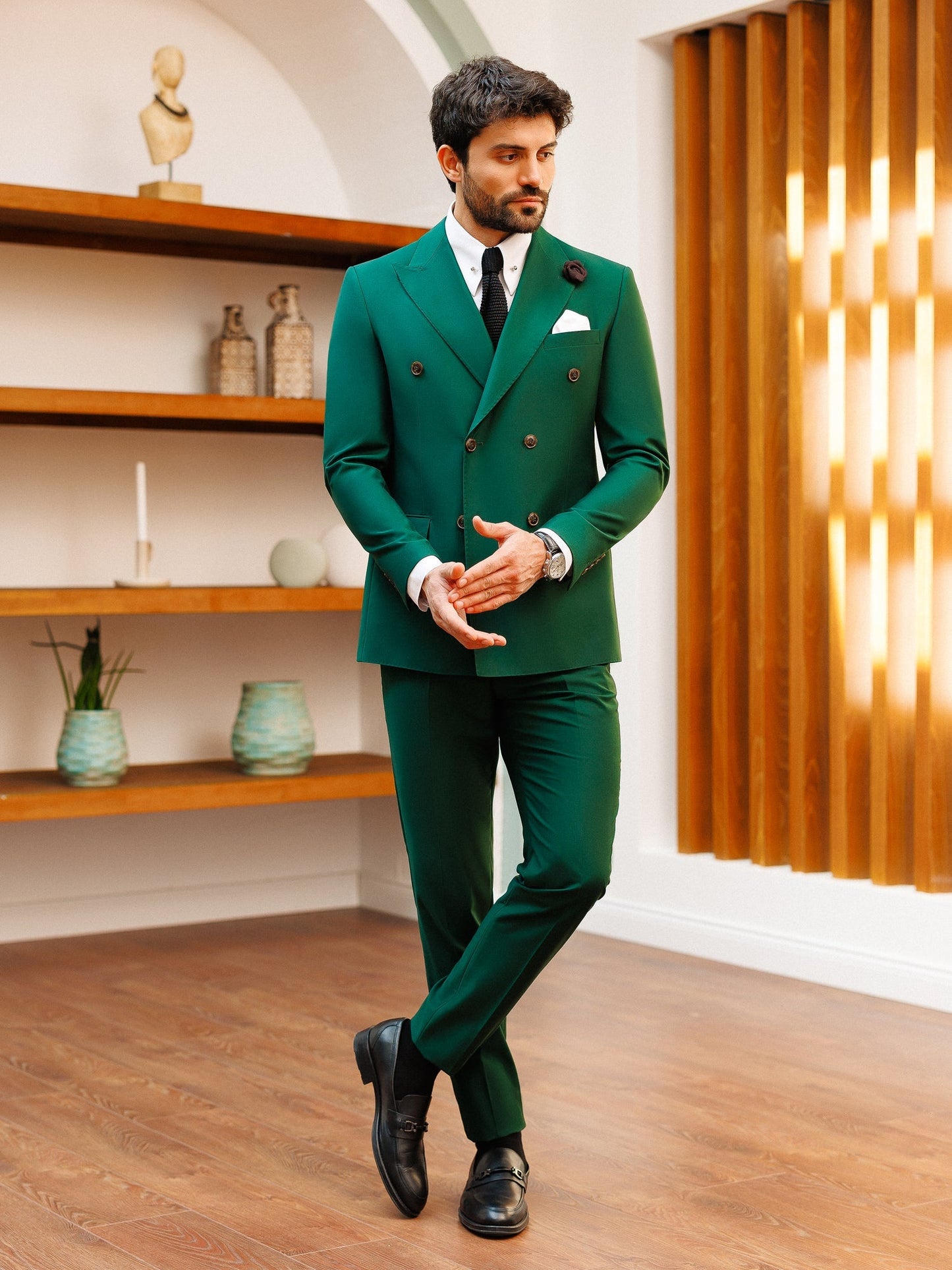 Green Double Breasted Suit 2-Piece VIOSSI