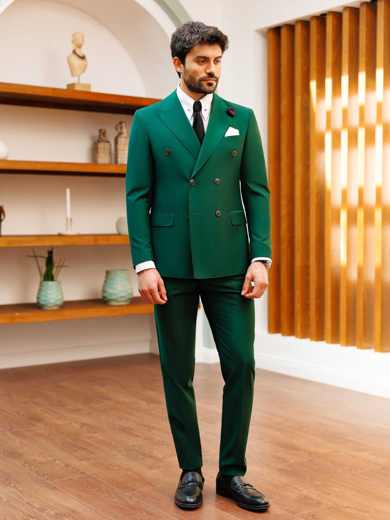 Green Double Breasted Suit 2-Piece VIOSSI