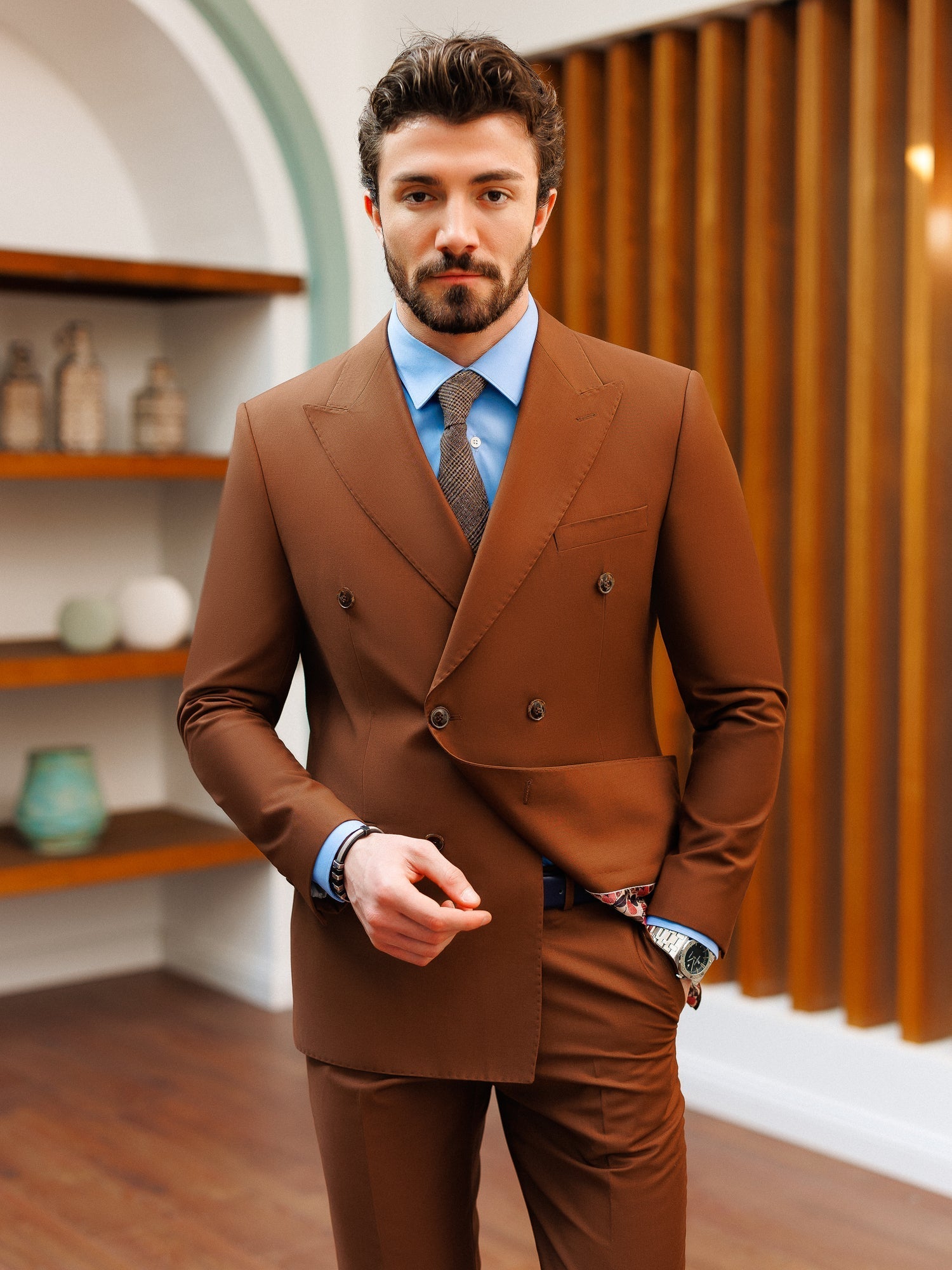 Brown Double Breasted Suit 2-Piece VIOSSI