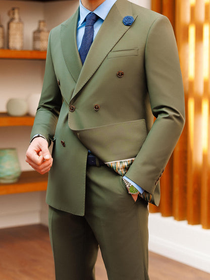 Khaki Double Breasted Suit 2-Piece - BRABION