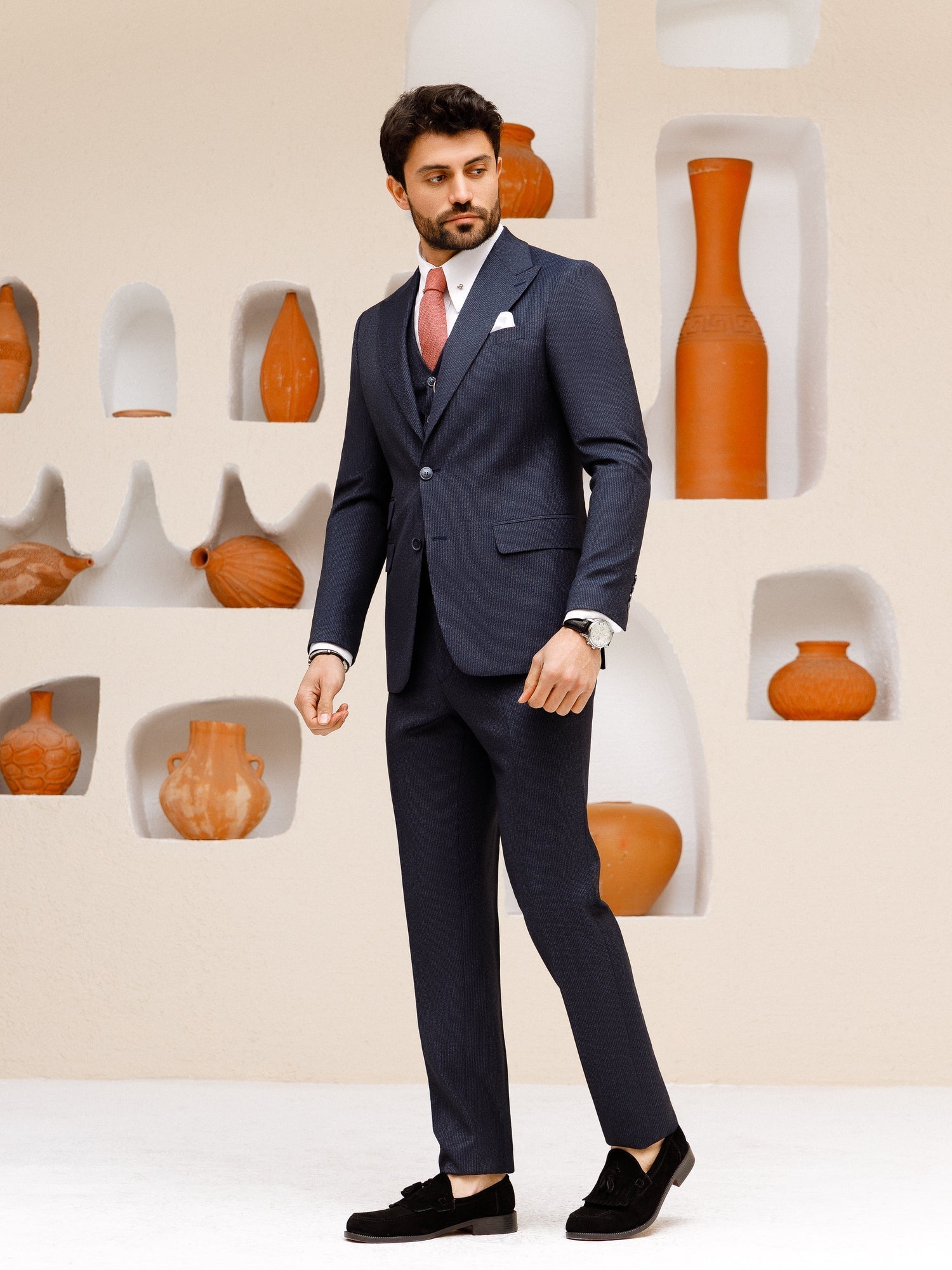 Navy Striped Slim-Fit Suit 3-Piece VIOSSI