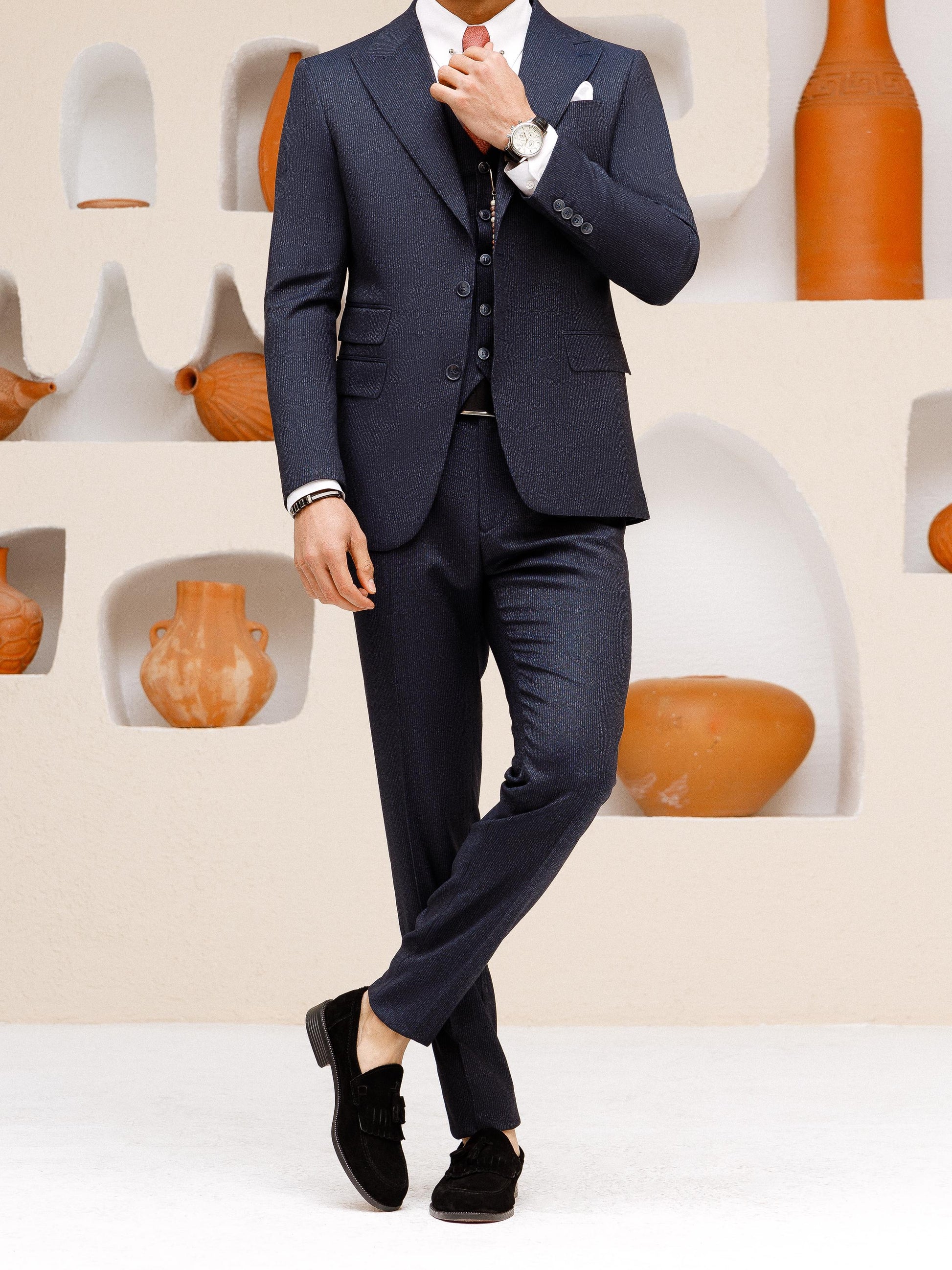 Navy Striped Slim-Fit Suit 3-Piece VIOSSI