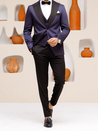 Navy Slim-Fit Tuxedo 3-Piece - BRABION