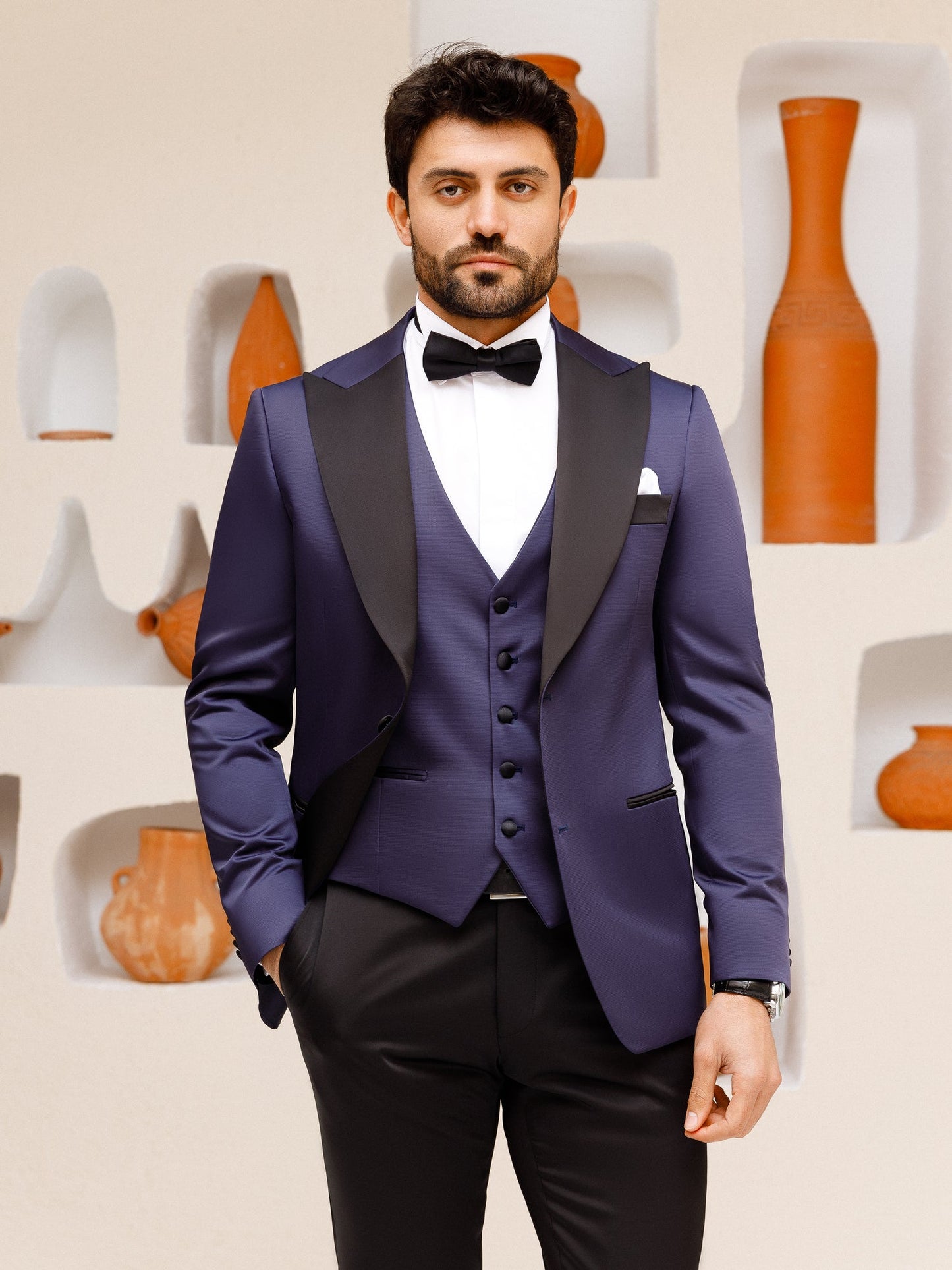Navy Slim-Fit Tuxedo 3-Piece - BRABION