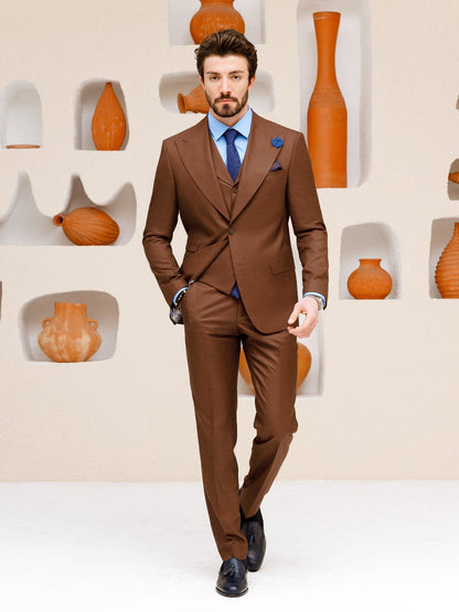 Brown Plaid Slim-Fit Suit 3-Piece VIOSSI