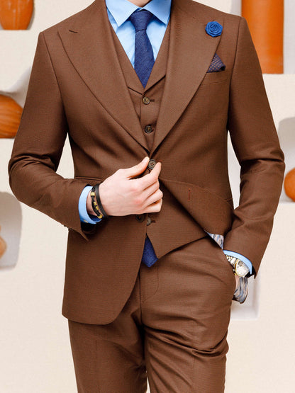 Brown Plaid Slim-Fit Suit 3-Piece VIOSSI
