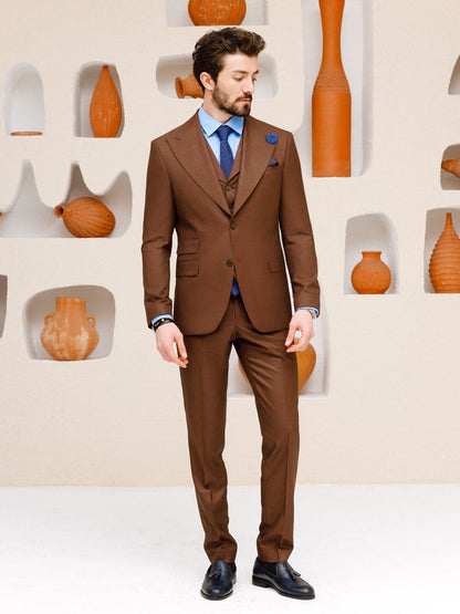 Brown Plaid Slim-Fit Suit 3-Piece VIOSSI