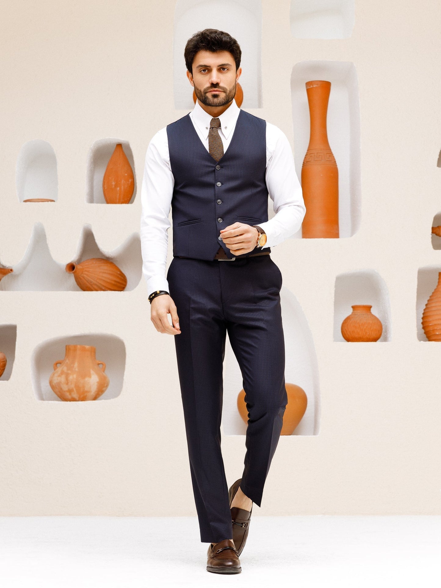 Navy Plaid Slim-Fit Suit 3-Piece VIOSSI