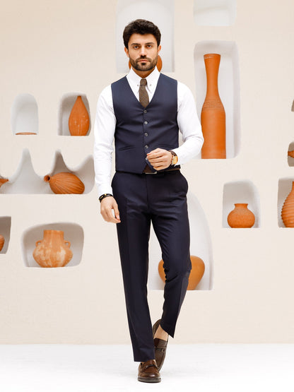 Navy Plaid Slim-Fit Suit 3-Piece VIOSSI