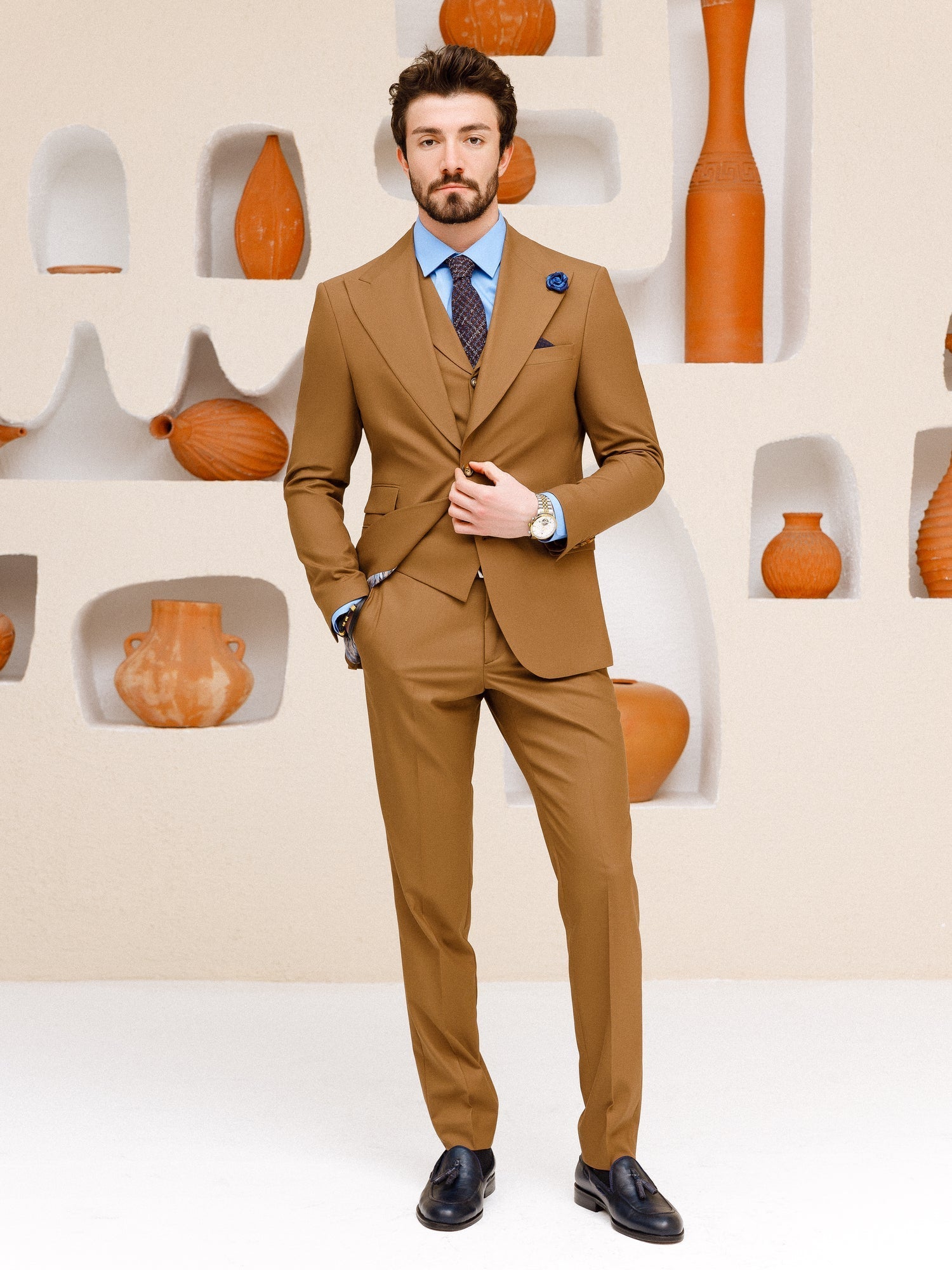 Brown Slim-Fit Suit 3-Piece VIOSSI