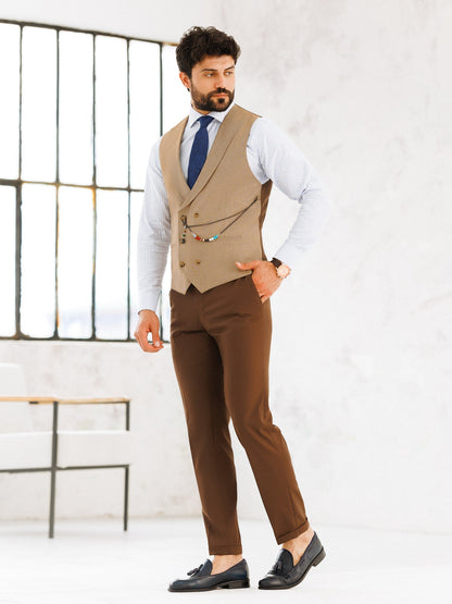 Brown Plaid Slim-Fit Suit 3-Piece VIOSSI