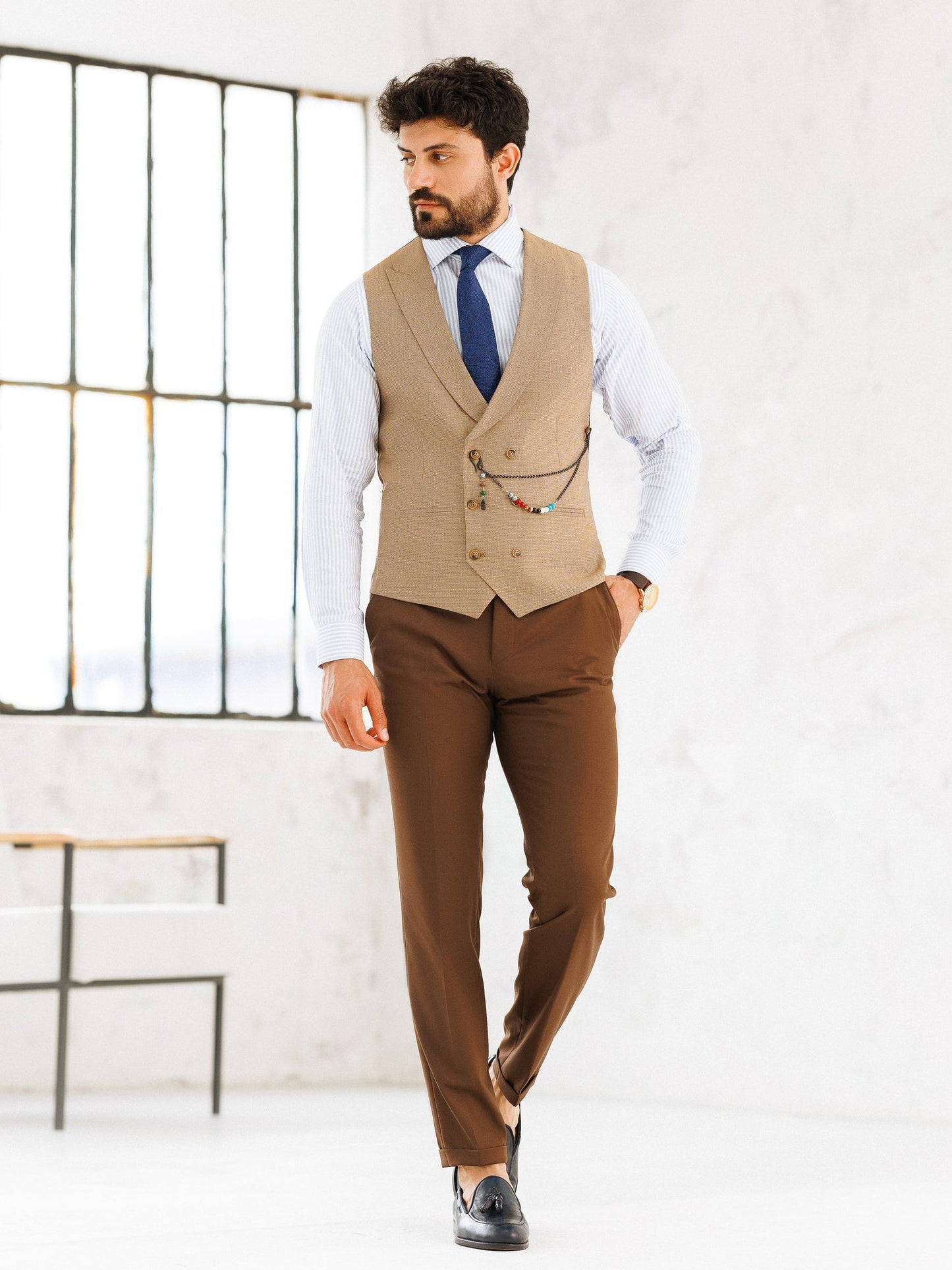 Brown Plaid Slim-Fit Suit 3-Piece VIOSSI
