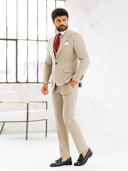 Brabion Beige Slim-Fit Suit 3-Piece - BRABION