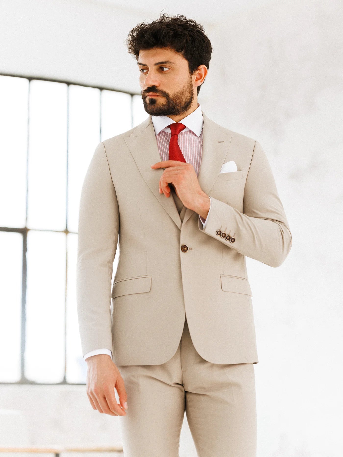 Brabion Beige Slim-Fit Suit 3-Piece - BRABION