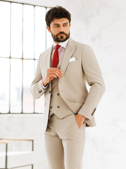Brabion Beige Slim-Fit Suit 3-Piece - BRABION