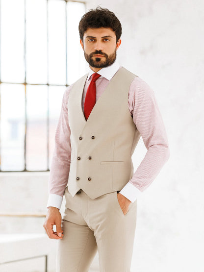 Brabion Beige Slim-Fit Suit 3-Piece - BRABION